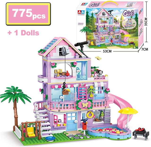 City Friends Mädchen-Villa Bausteine Set mit dreistöckigem Gebäude, Kokospalmen und Rutsche, mehrfarbig - Bild 1