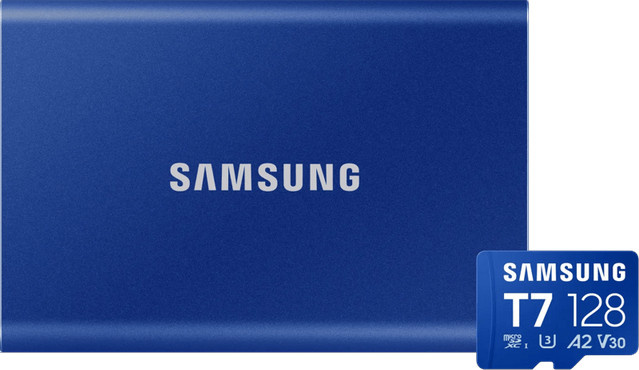 Samsung T7 Portable SSD 2TB Blau und Samsung microSDXC Speicherkarte 128GB mit 170 MB/s - Bild 1