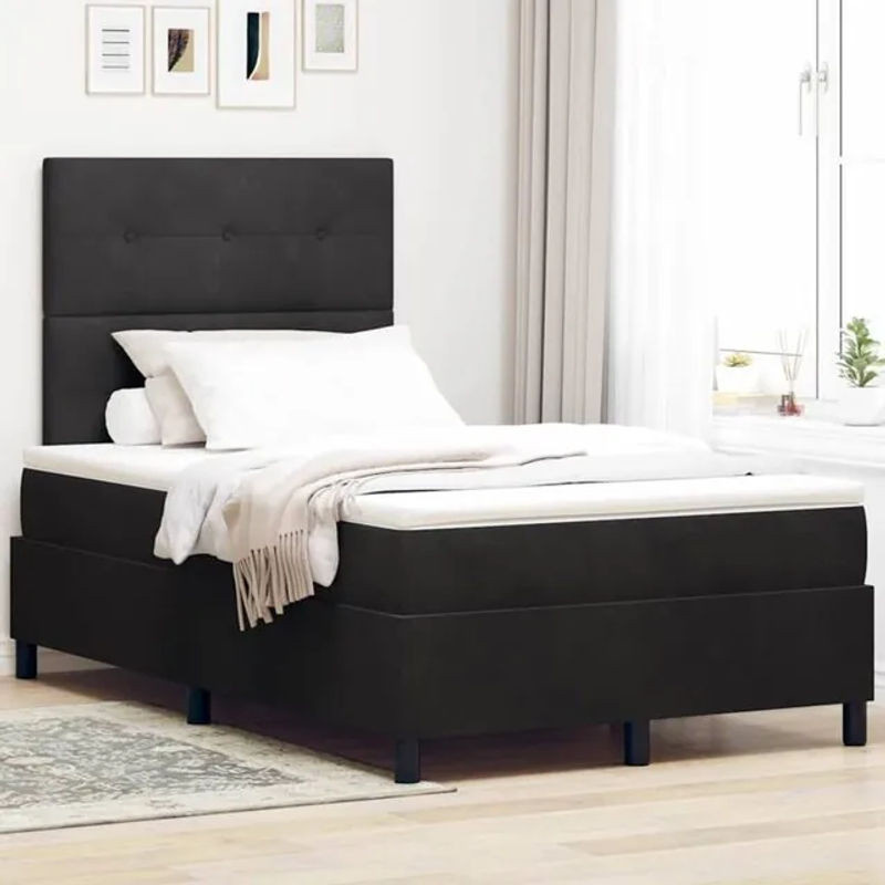 Modernes Boxspringbett mit Matratze von vidaXL in Schwarz aus Samt und Kiefer, B/T/H: 120 x 200 x 128 cm - Bild 1