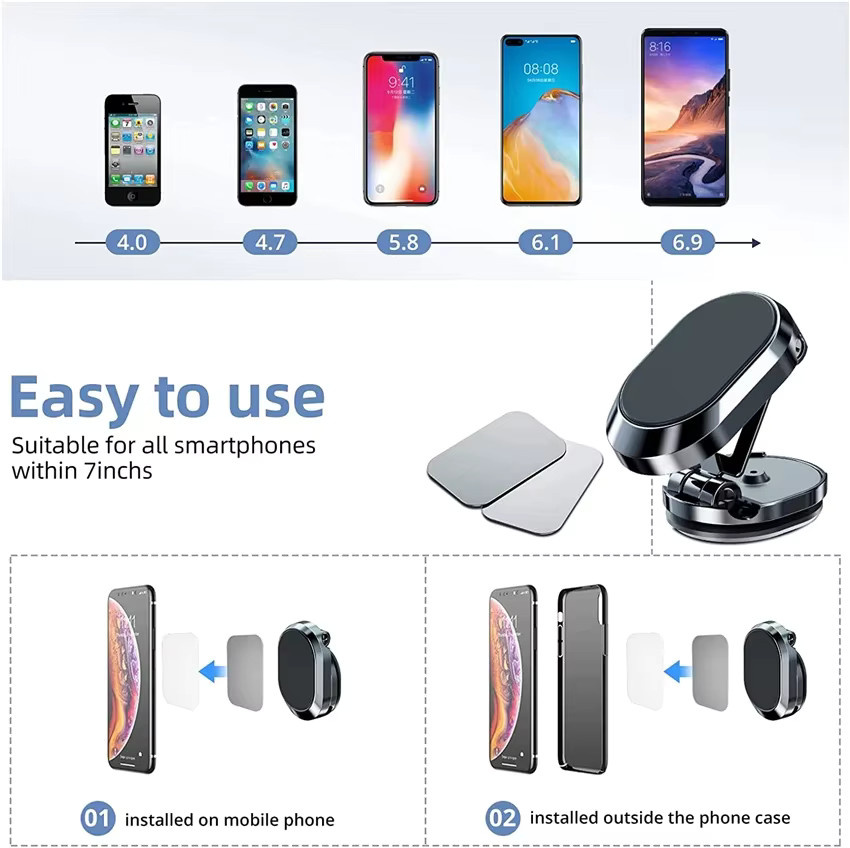 Magnetischer Autotelefonhalter in Silber mit 360 Grad drehbarem und faltbarem Arm für das Armaturenbrett, kompatibel mit iPhone, Samsung und Xiaomi zur GPS-Navigation - Bild 5
