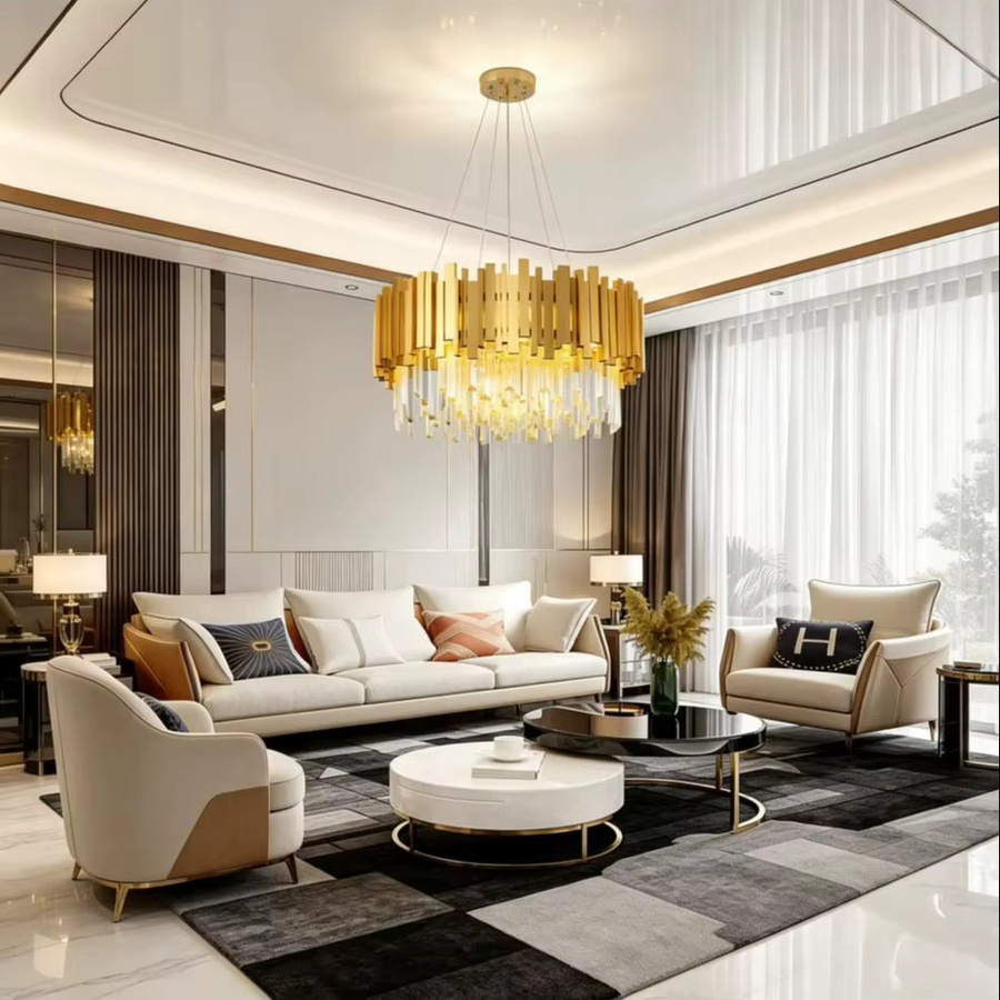 RRBEST Moderner Kristall-Kronleuchter in Gold/Messing, Runde K9-Pendelleuchte mit 9 E14 Fassungen und verstellbarer Kette für Wohnzimmer, Schlafzimmer oder Esszimmer - Bild 3