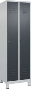 C+P Spind Classic PLUS Garderobenschrank mit 2 Abteilen, Stahlkonstruktion, Zylinderschloss, 4 Garderobenhaken und Trennwand, Lichtgrau/Anthrazitgrau, H x B x T: 195 x 60 x 50 cm - Bild 1