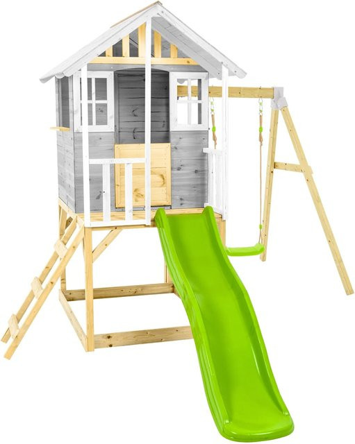 Zwerkules Spielhaus Valli 2 in Natur und Grau mit Rutsche und Schaukel, B/T/H: 352 x 280 x 244 cm - Bild 1