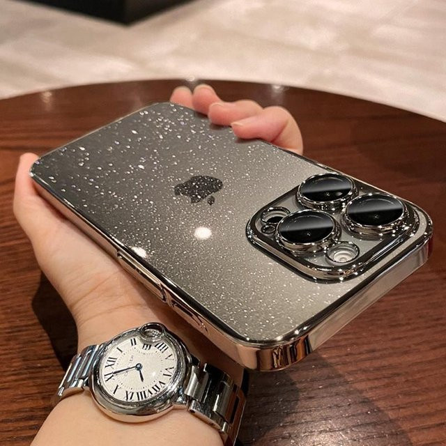 Yiran Glitzer Handyhülle für iPhone 11 bis 16 Pro Max Plus, Transparent Grau, Stoßfest und Ultra Dünn mit PC-Beschichtung - Bild 1