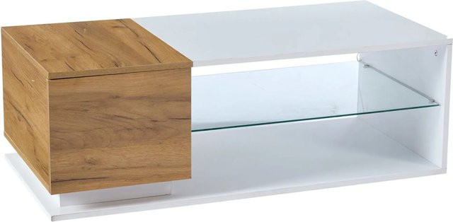 okwish Couchtisch mit LED Lichtleiste in Hochglanz Weiß mit Stauraum, B/T/H: 105 x 50 x 36 cm - Bild 1