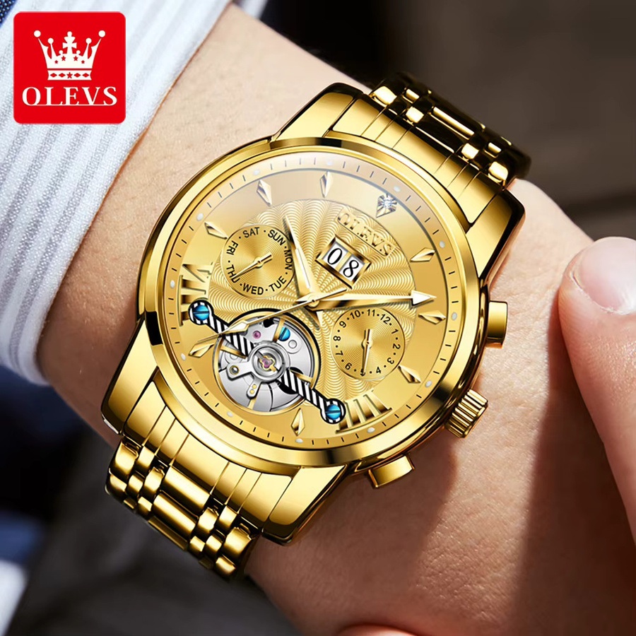 OLEVS Armbanduhr, Automatik, Edelstahl, Gold, Herren, Tag- und Datumsanzeige - Bild 2