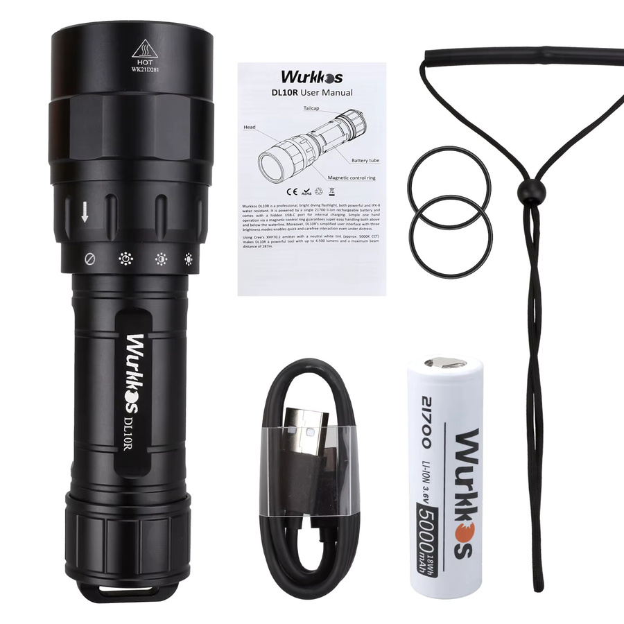 Wurkkos DL10R Tauchlampe mit 4500 Lumen, ultrahelle Taucherlampe mit magnetischem Drehschalter, wasserdicht nach IP68, Schwarz - Bild 3