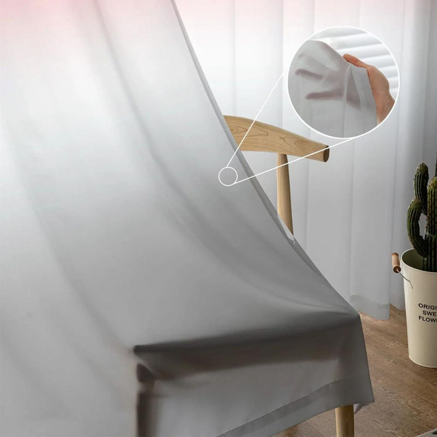 Yiran Furniture Transparente Voile-Vorhänge mit Ombre-Farbverlauf in Rosa, Weiß und Grau, Breite: 135 cm, Höhe: 115 cm - Bild 2