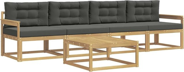 vidaXL Outdoor-Sofagarnitur aus Akazienholz mit 3-Sitzer-Sofa, Couchtisch und Kissen in Weiß und Anthrazit - Bild 1