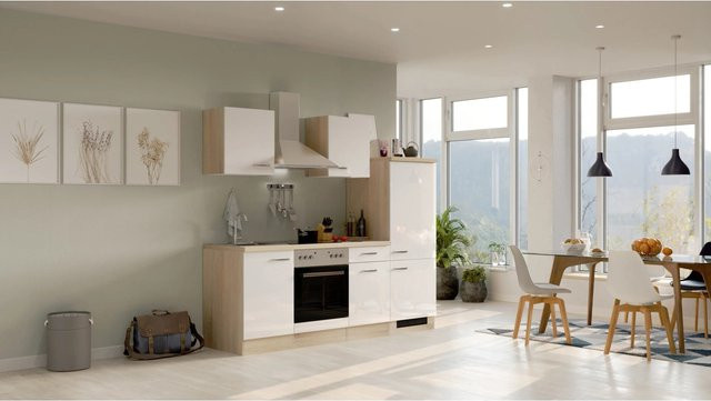 Flex-Well Küchenzeile Valero Modern in Weiß Hochglanz und Sonoma Eiche, B/H/T: 220 x 200 x 60 cm - Bild 1
