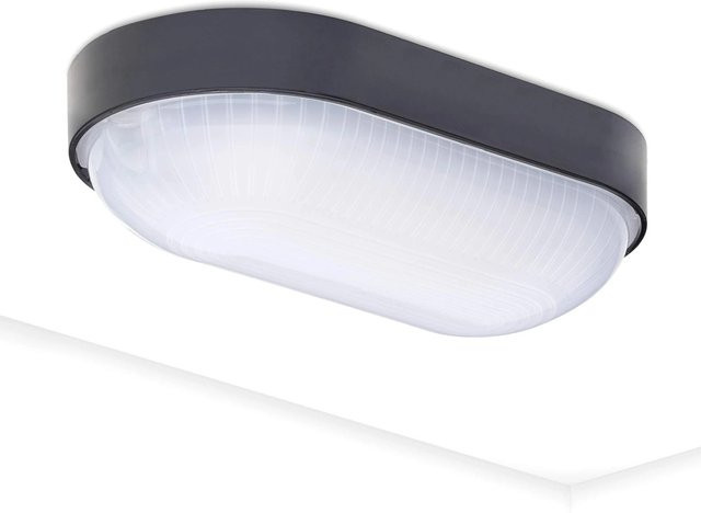 Oktaplex LED Ovalleuchte Base Schwarz mit Bewegungssensor, 9W, 800lm, IP65, Neutralweiß 4000K - Bild 1