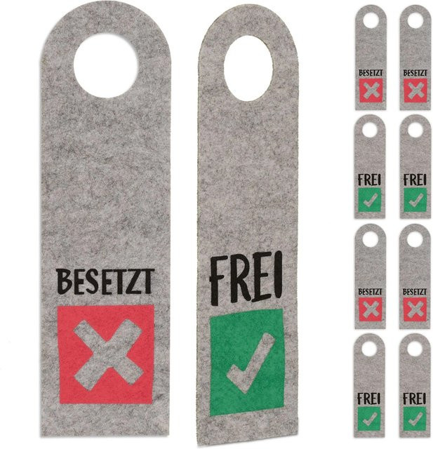 Relaxdays Türschild Besetzt Frei 10er Set aus Filz in Grau, Rot und Grün, B/H/T: 27 x 8 x 0,2 cm - Bild 1