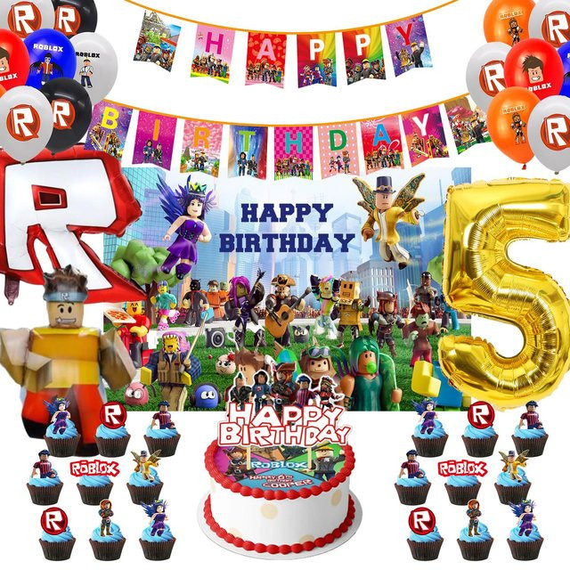 Roblox Geburtstag Dekoration Set mit Wimpelkette, Ballons und Kuchenaufsatz in Mehrfarbig für Kinder und Babypartys - Bild 1