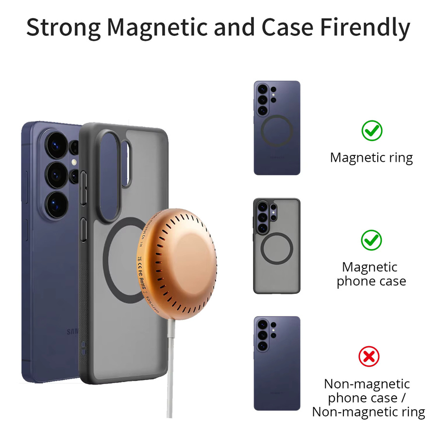 Bonola Magnetisches Kabelloses Ladegerät 25W in Orange mit USB-C für Samsung Galaxy S26 Ultra, S25, S24, S23 und S22 Android Smartphones - Bild 4