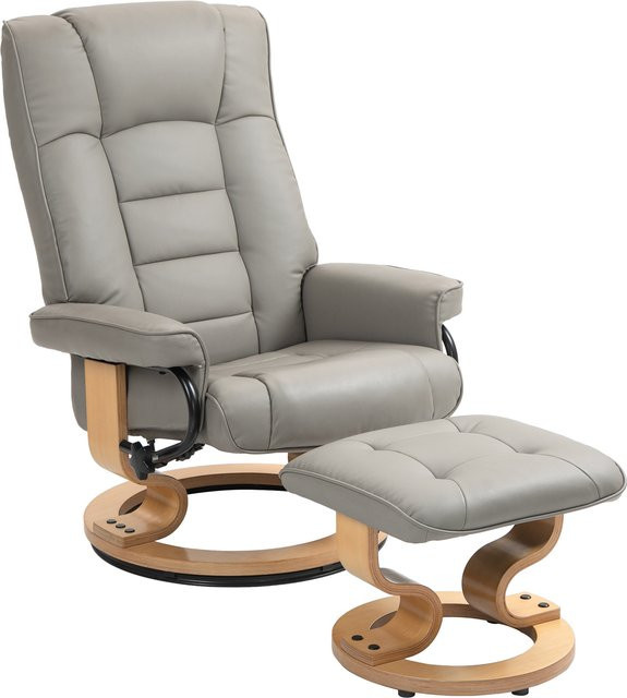 HOMCOM Relaxsessel mit Hocker, 360 Grad drehbar und 130 Grad neigbar, Liegefunktion mit hoher Rückenlehne, Kunstleder und Holzrahmen, Grau, B/T/H: 76 x 85 x 104 cm - Bild 1