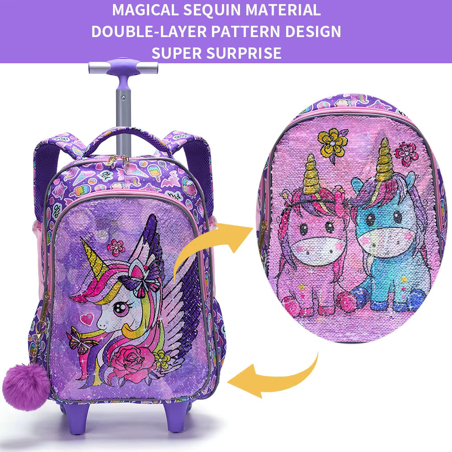 BLING BABIES 3-teiliges Rollrucksack Set für Mädchen mit Einhorn, Pailletten und Leuchteffekt in Lila inklusive Lunchbox und Stifttasche - Bild 5