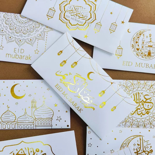 KUKUZHU 9 Stück Eid Mubarak Geldumschläge aus Papier in Weiß für Ramadan und Eid Al-fitr Dekoration - Bild 1