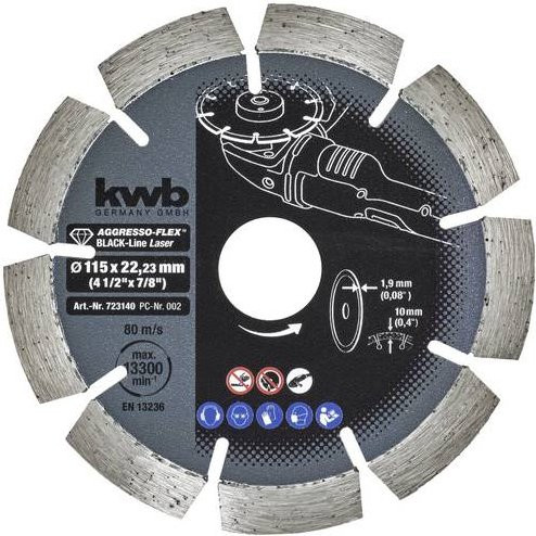 kwb Diamanttrennscheibe für Stein und Beton, Farbe: Grau, Durchmesser: 115 mm, Bohrungs-Ø: 22 mm - Bild 1