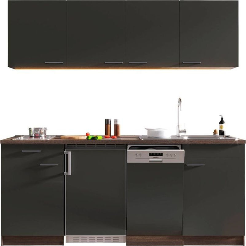 Respekta Küchenzeile KB195EYGC in Grau-Eiche York Nachbildung mit Glaskeramikkochfeld, Breite: 195 cm - Bild 2