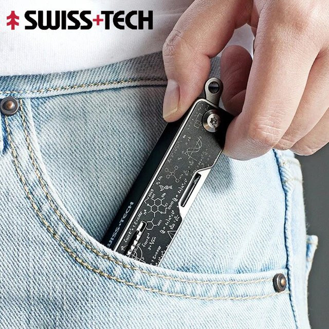 SWISS TECH 9-in-1 Mini-Multitool-Messer in Blau und Silber mit Klappschere, Schraubendreher und Säge als tragbares Outdoor-EDC-Werkzeug - Bild 1