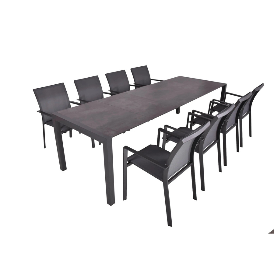 DELUKE Garten-Sitzgruppe HAUKE 9-teiliges Gartenmöbel-Set in Grau mit ausziehbarem Esstisch und Stapelstühlen aus Aluminium und Kunststoff - Bild 2