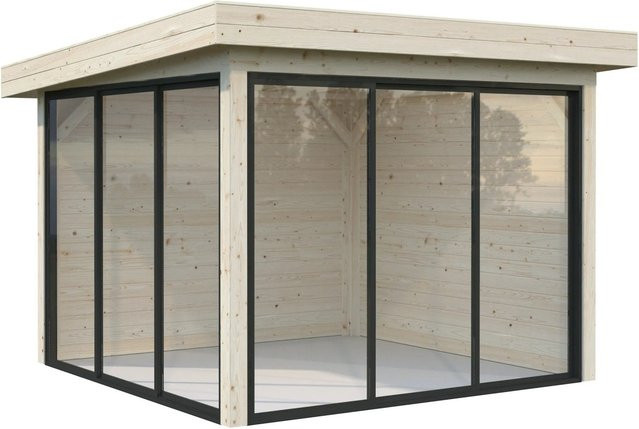 Palmako Pavillon Lenna Set 401 Slide aus Fichtenholz in Braun mit transparenten Alu-Schiebetüren und ESG-Verglasung B/H/T: 300 x 245 x 300 cm - Bild 1