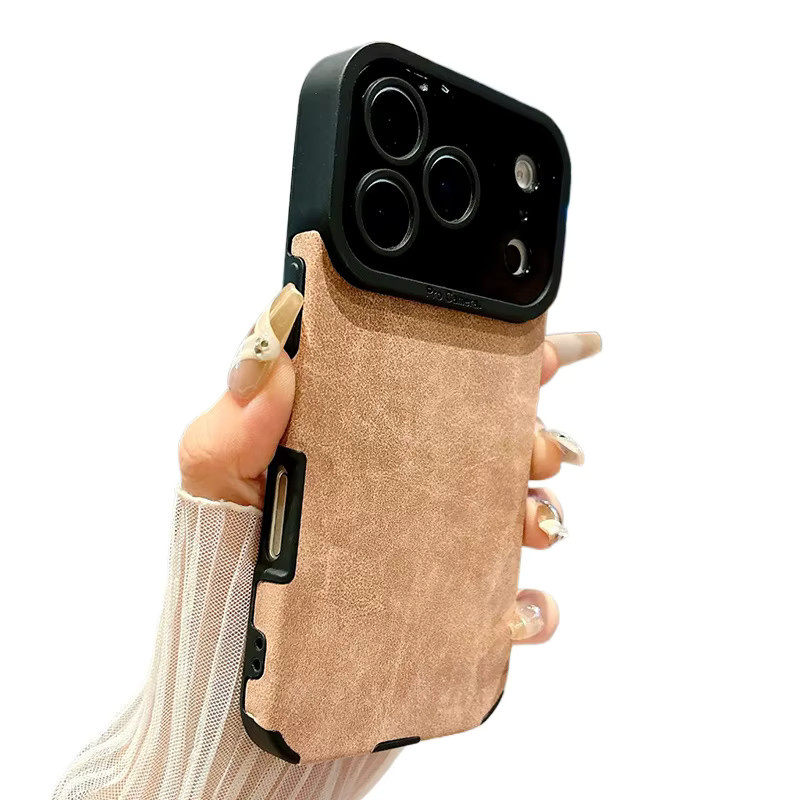 Luxuriöse Wildleder-Lammlederhülle für Apple iPhone 11 bis 17 Pro Max in Jeans Blue und Black - Bild 4