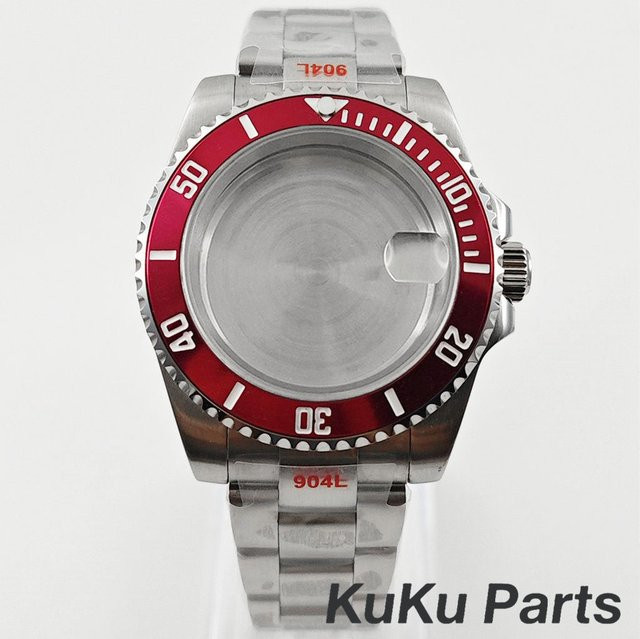 HUANXIAO Uhrengehäuse, Rote Lünette, Edelstahl, Silber, Unisex - Bild 1