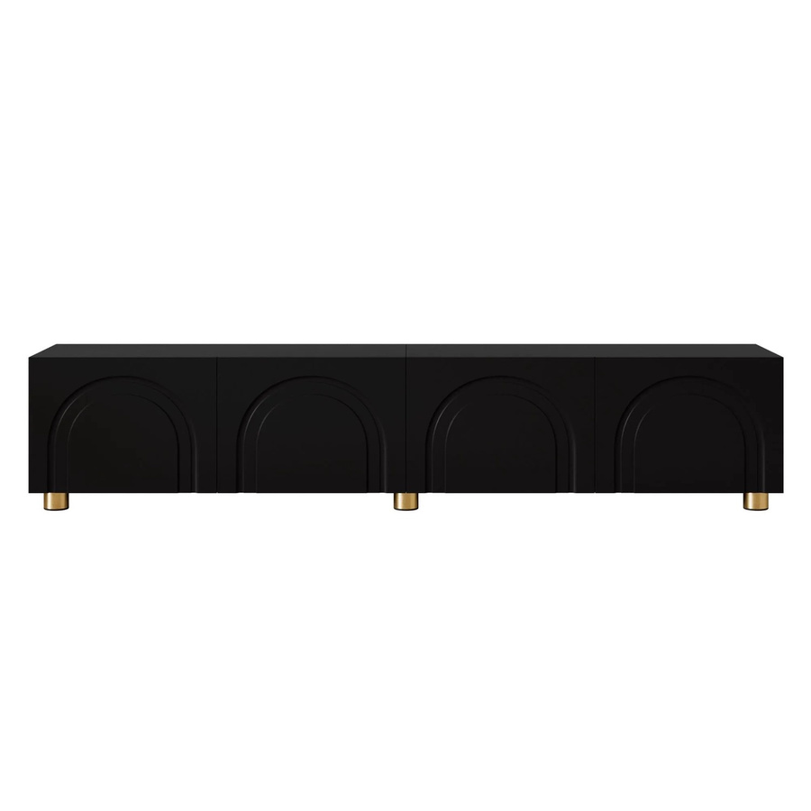 ModernLuxe Modernes TV-Lowboard in Schwarz mit 4 Türen und Metallfüßen aus MDF und Spanplatte, B/T/H: 160 x 40 x 35 cm - Bild 2