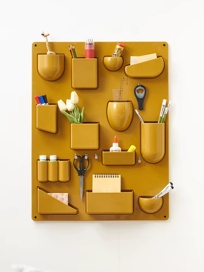ABS-Pegboard Aufbewahrungsregal als Desktop-Stifthalter und Wandregal in Silber und Gelb - Bild 1