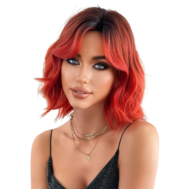 7JHH WIGS Perücke, Wasserwellen, Orange-Rot, Damen, synthetisch - Bild 6