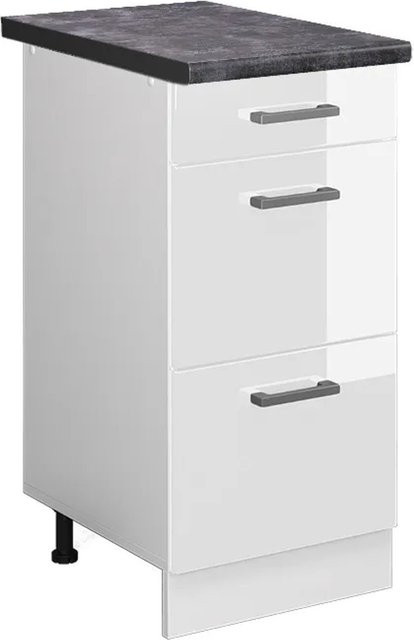 Vicco Küchenunterschrank R-Line in Weiß Hochglanz mit Schubladen in Anthrazit, Breite: 40 cm, Höhe: 60 cm, Tiefe: 55 cm - Bild 1