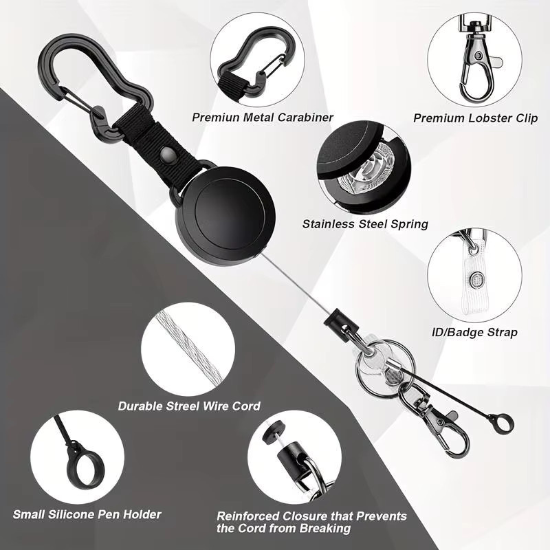 2-teiliges Set mit einziehbarem Ausweishalter und Schlüsselband in Schwarz mit Karabiner und Nackenband - Bild 6