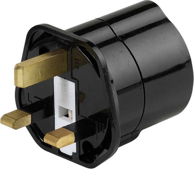Vivanco Reisestecker Großbritannien mit Schuko Buchse und GB Stecker in Schwarz - Bild 1