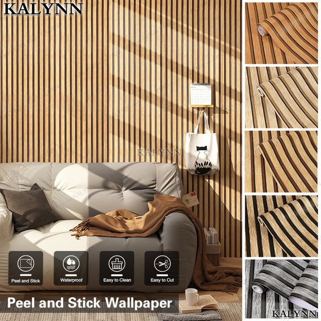 Selbstklebende Wandtapete KALYNN in Braun mit geometrischem Kunstholzgitter-Design aus PVC, Breite: 45 cm - Bild 1