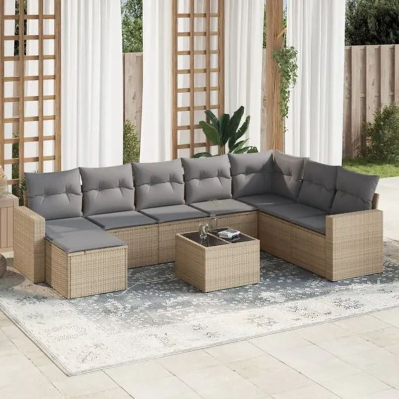 9-teilige Garten-Sofagarnitur mit Kissen aus Polyrattan in Beige und Grau von vidaxl - Bild 1