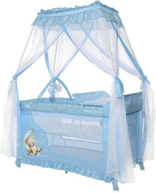 Lorelli Reisebett Magic Sleep mit 2 Ebenen, Baldachin, Mobile und Wickelauflage, hellblau, faltbar - Bild 1