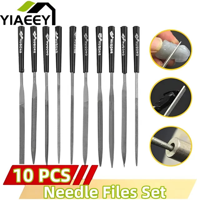 YIAEEY 10-teiliges Feilen-Set aus Stahl mit Kunststoffgriffen in Schwarz zum Polieren und Formen von Metall - Bild 1