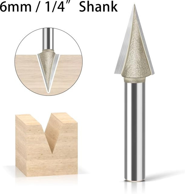 JGZUI V-Nut-Fräser 30 Grad mit 6 mm 1/4 Zoll Schaft in Silber für Holzbearbeitung und Graviermaschinen - Bild 1