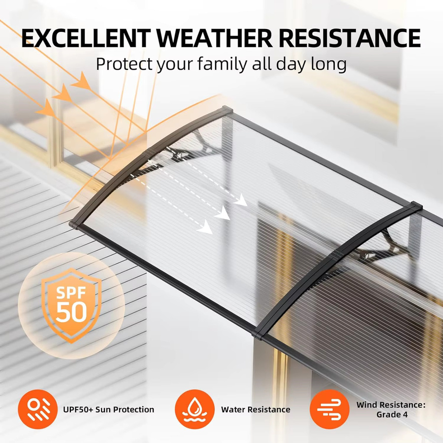 Wasserdichte DIY-Überdachung aus transparentem Polycarbonat für Tür, Fenster oder Terrasse, gebogene Pultdach-Markise - Bild 2