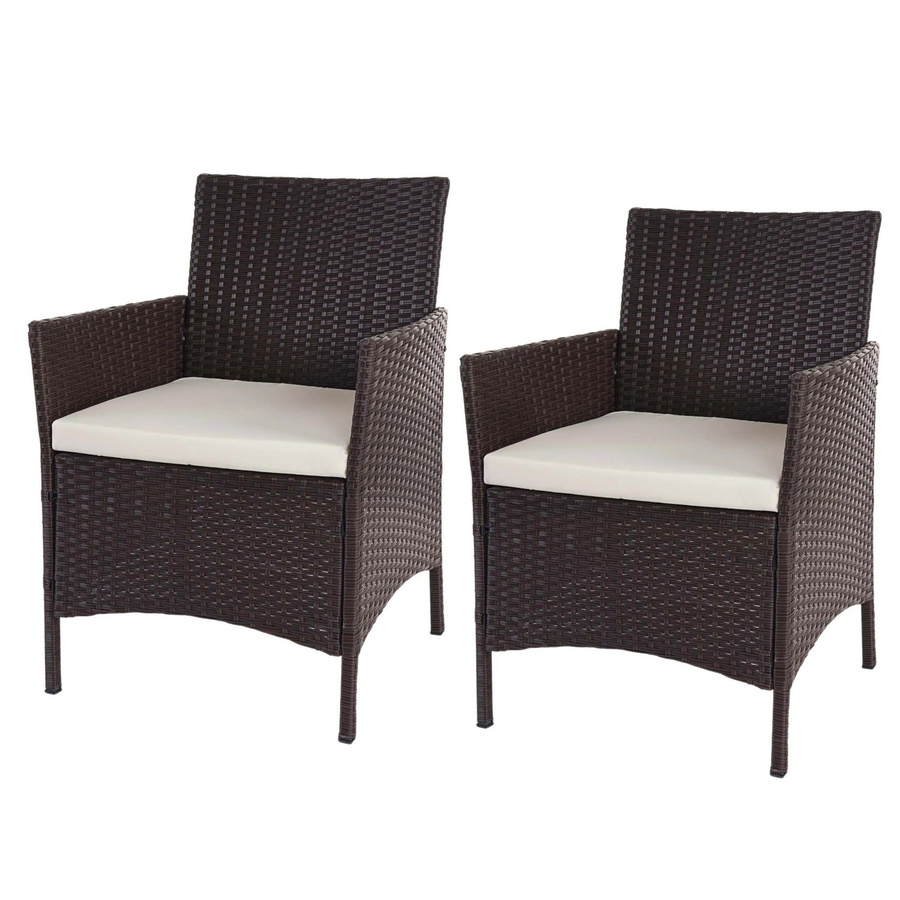 MCW 2er-Set Poly-Rattan Gartensessel Halden in Braun-meliert mit beigen Stoffkissen - Bild 2