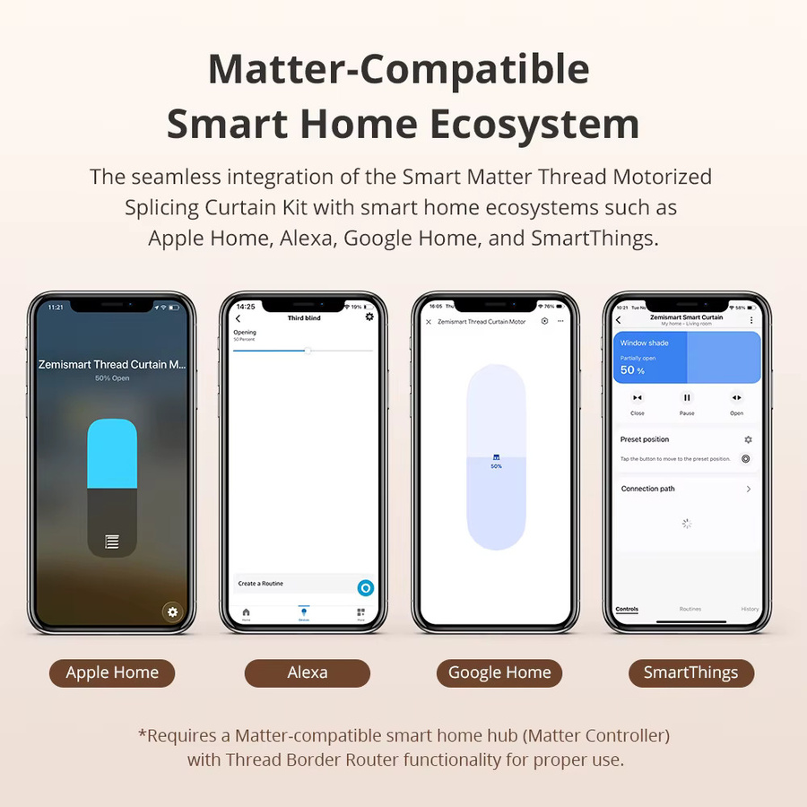 Zemismart Matter Thread Smart Motor MT03 mit Vorhangschienen-Verbindungssystem in Weiß, kompatibel mit HomeKit, SmartThings, Home Assistant und Google Home - Bild 4