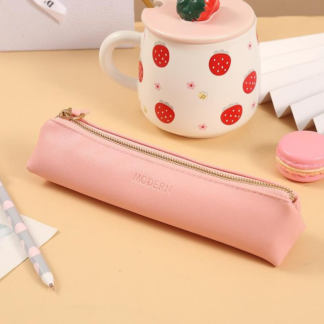 Mini Stiftetasche aus PU-Leder von Love Home Garden in Rosa, Kawaii Federmäppchen mit Reißverschluss für Schule und Büro, B: 20,0 cm, H: 4,5 cm, T: 3,5 cm - Bild 1