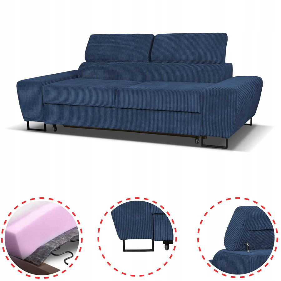 Sofa Couch Savio von Family Meble in Granat mit verstellbarer Kopfstütze und Schlaffunktion aus Samt und Kordstoff - Bild 9