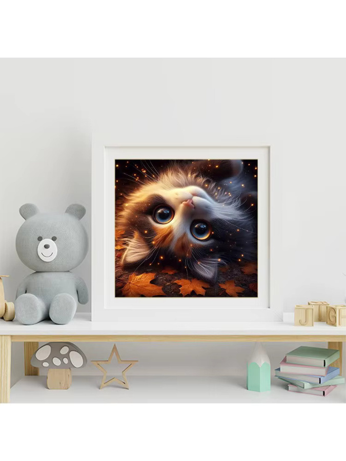 EverShine Diamant-Stickerei DIY Bild Katze und Ahornblatt, 5D Mosaik Strassmalerei, Multicolor, B/H: 20 x 20 cm - Bild 3