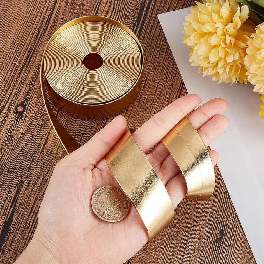 Metallisches flaches PU-Lederband für Bastelarbeiten, 1 Bündel, Breite: 2,54 cm, Länge: 5,03 m, in Silber oder Gold - Bild 3