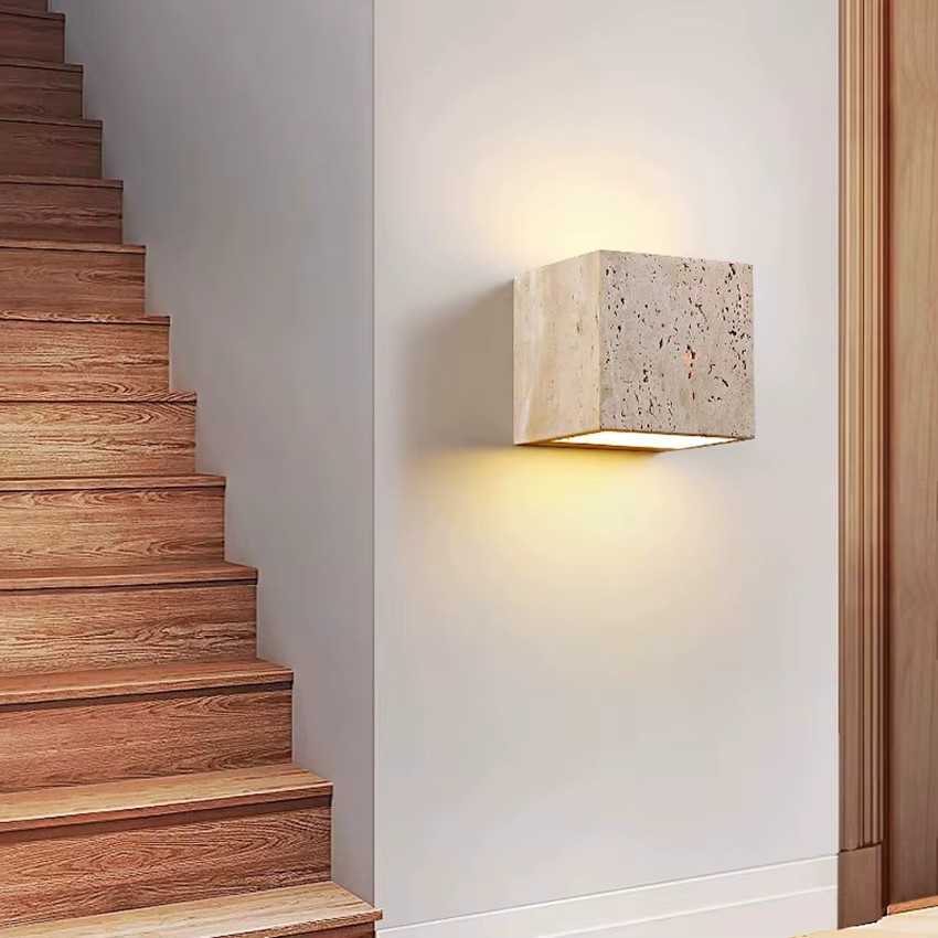 Feiyunlux LED-Wandleuchte in Steinoptik, Beige, Quaderförmig, Warmweiß 3500K, B/T/H: 12 x 12 x 12 cm - Bild 4