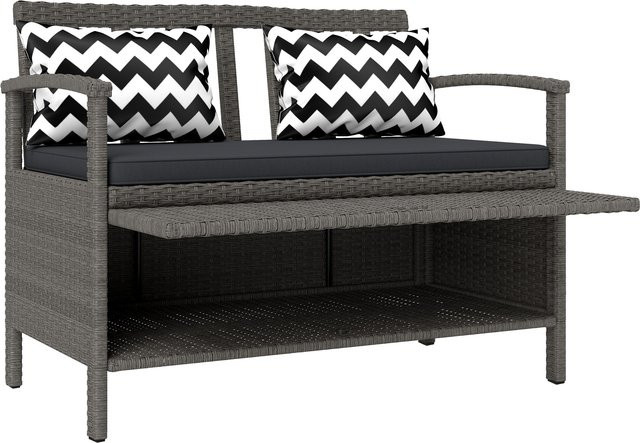 Outsunny Gartenbank für 2 Personen mit Aufbewahrungsfunktion aus Polyrattan und Kissen, Grau, Höhe: 112 cm - Bild 1