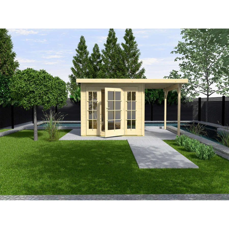WEKA Gartenhaus Panorama 172 aus europäischer Fichte in Beige mit Flachdach und Vordach B/T/H: 590 x 342 x 216 cm - Bild 2