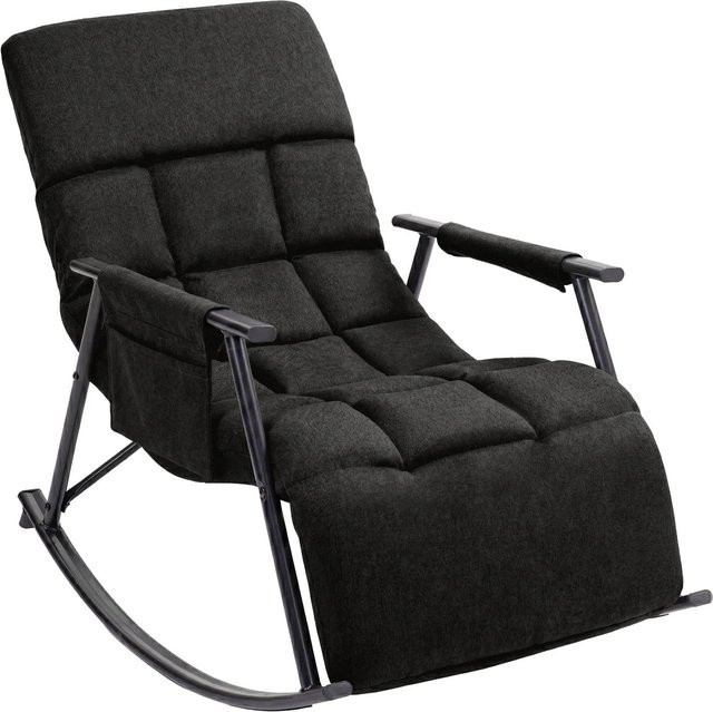 DELUKE Schaukelstuhl MIKA Relaxstuhl mit Armlehnen aus Stoff und Metall in Dunkelgrau, B/T/H: 61 x 100 x 66 cm - Bild 1